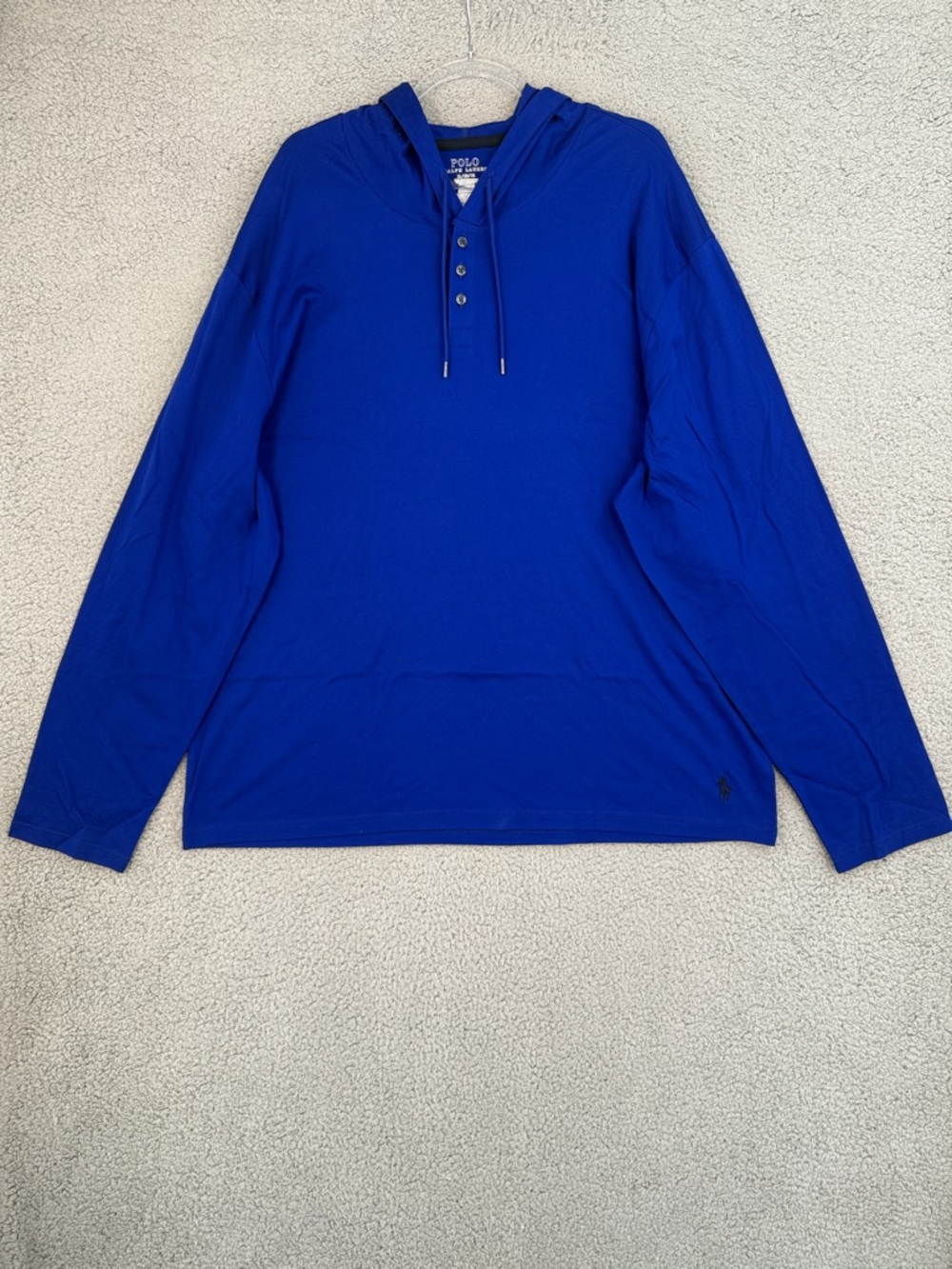 Polo Ralph Lauren Hoodie Men’s XL Royal Blue Henley Long Sleeve Shirt Pullover